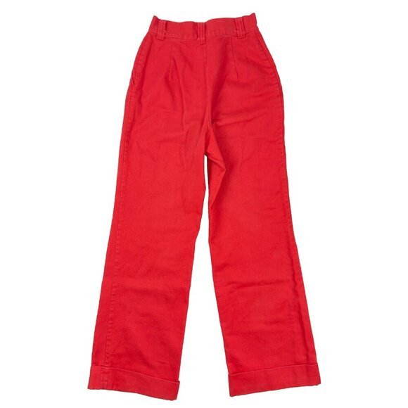 VINTAGE Sailor Nautical Red Flared Long Cuffed Lapel Denim Pleated Pant SEARS 26 - Picture 2 of 5